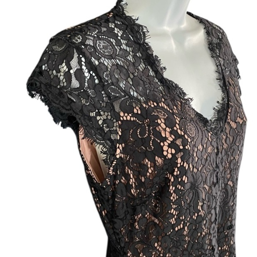 H&M Black Lace Fit & Flare Dress M Pink Lined Romantic Goth Coquette - Picture 3 of 14